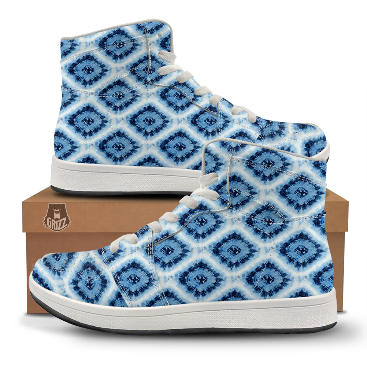 Tie Dye Indigo Color Blue Print High Top Sneakers-grizzshop