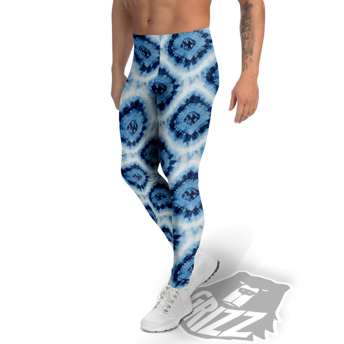 Tie Dye Indigo Color Blue Print Men's Leggings-grizzshop