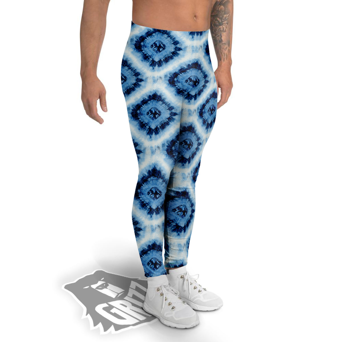 Tie Dye Indigo Color Blue Print Men's Leggings-grizzshop
