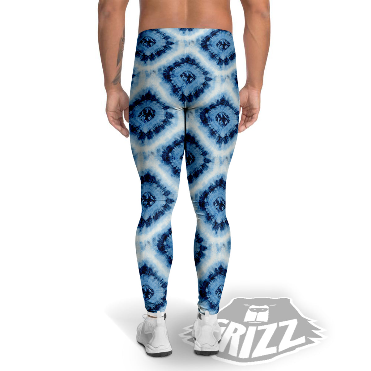 Tie Dye Indigo Color Blue Print Men's Leggings-grizzshop