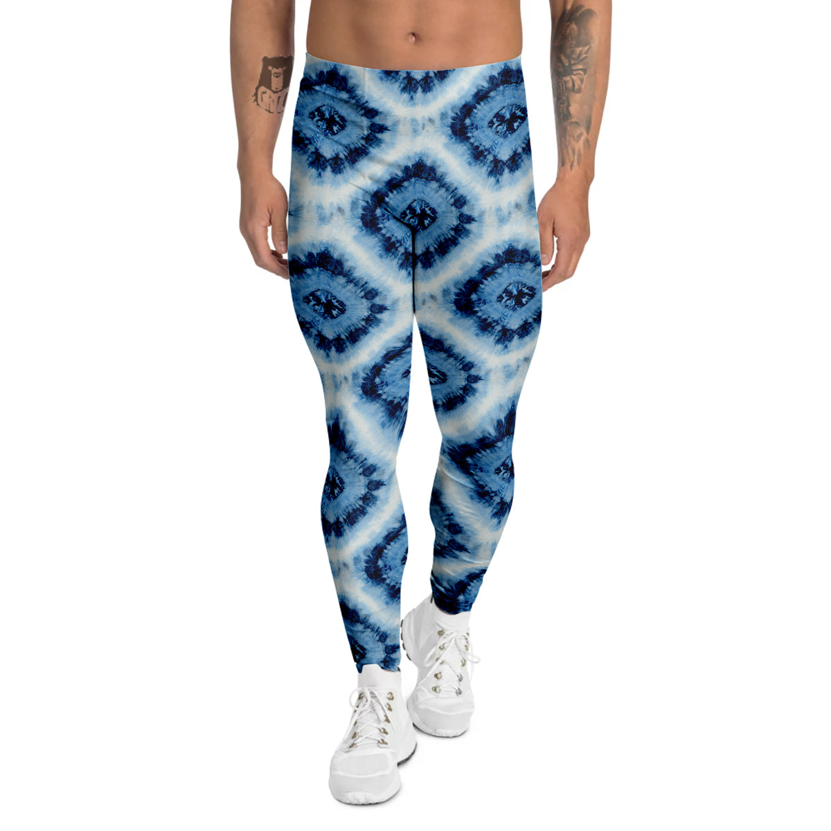 Tie Dye Indigo Color Blue Print Men's Leggings-grizzshop