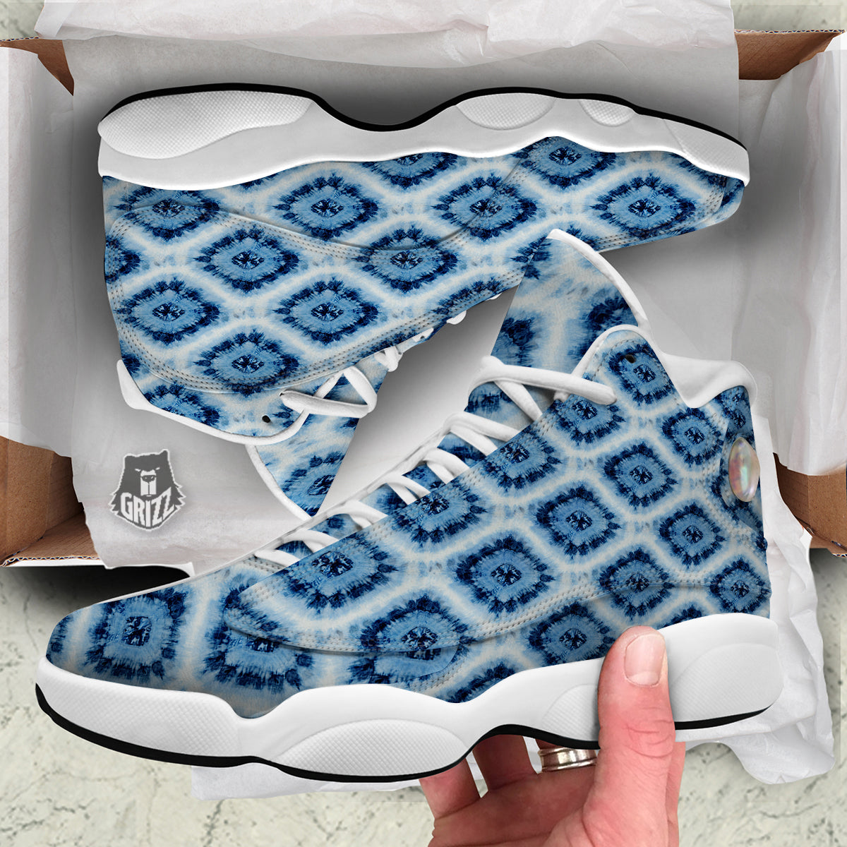 Tie Dye Indigo Color Blue Print White Basketball Shoes-grizzshop