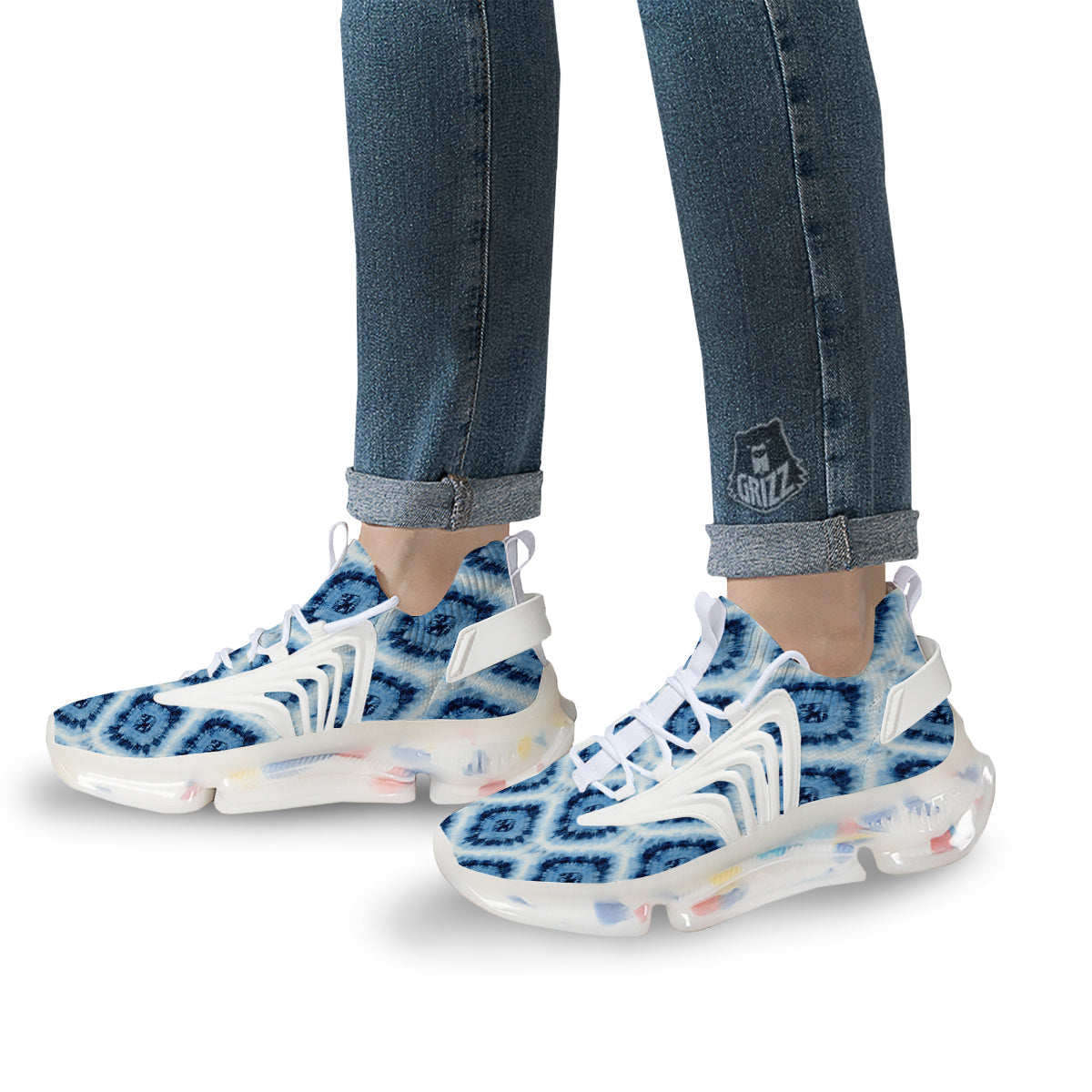 Tie Dye Indigo Color Blue Print White Gym Shoes-grizzshop