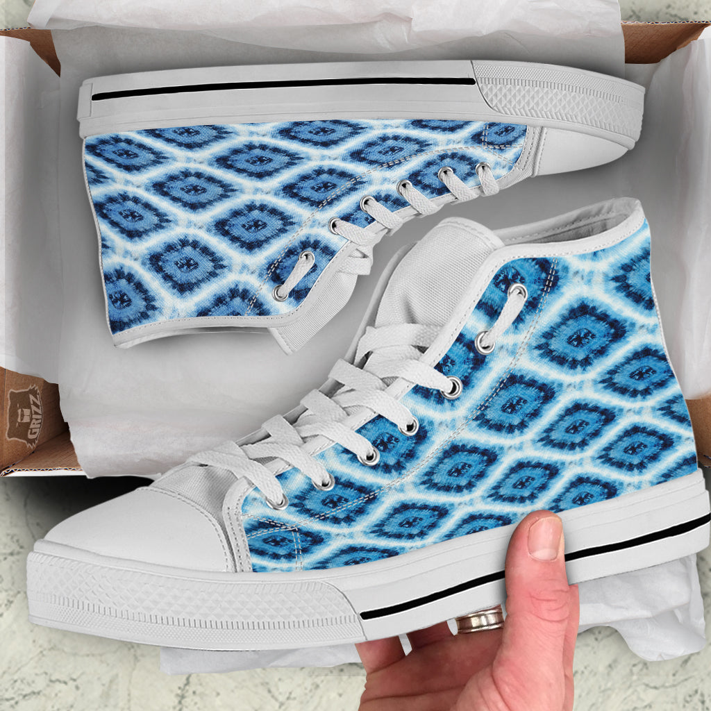 Tie Dye Indigo Color Blue Print White High Top Shoes-grizzshop