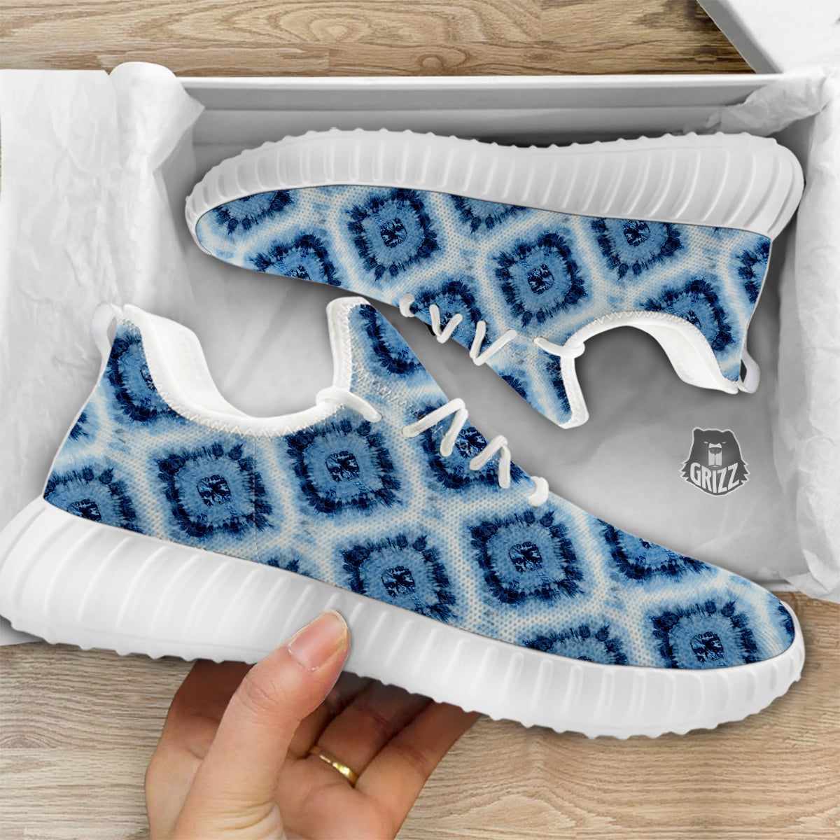 Tie Dye Indigo Color Blue Print White Walking Shoes-grizzshop