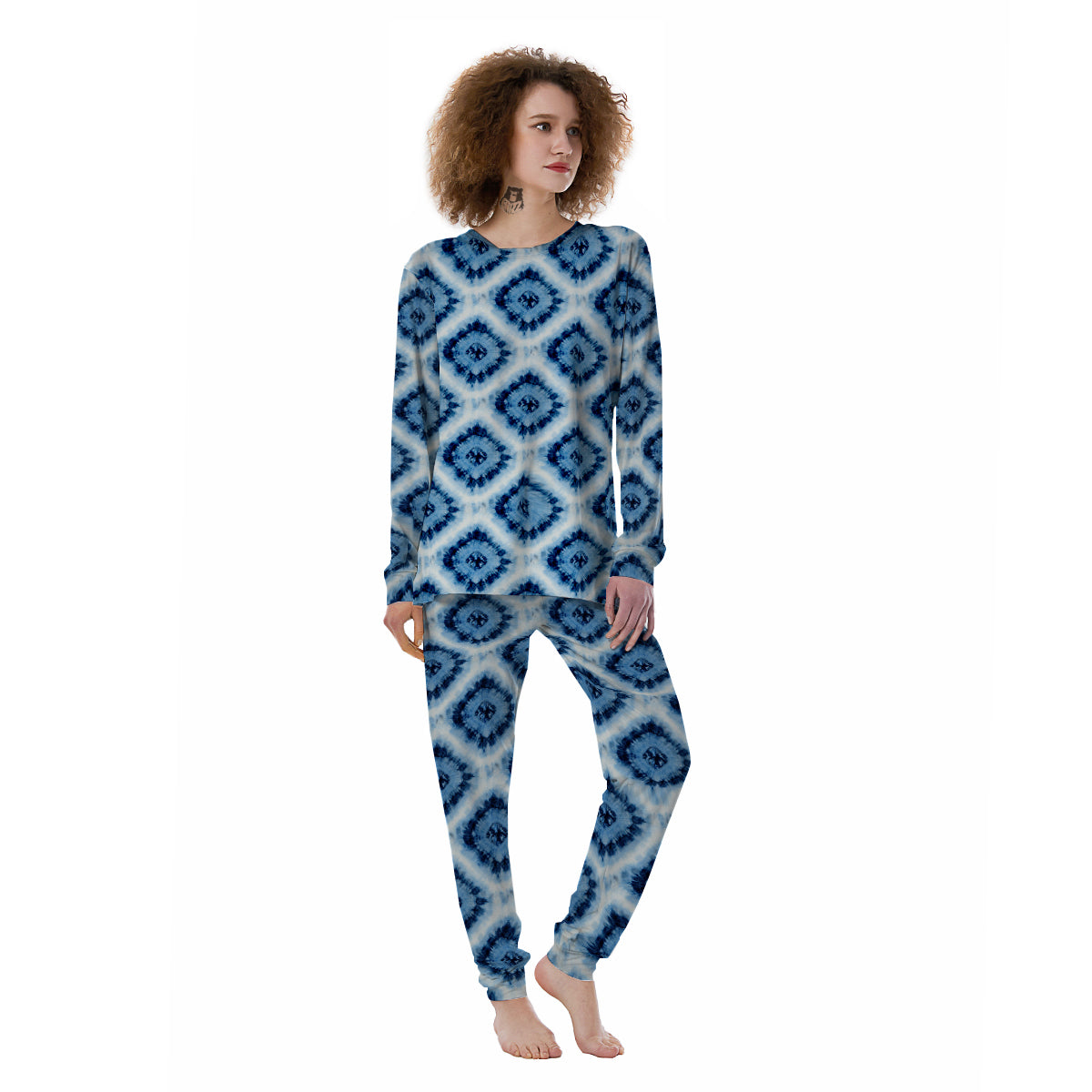 Tie Dye Indigo Color Blue Print Women's Pajamas-grizzshop