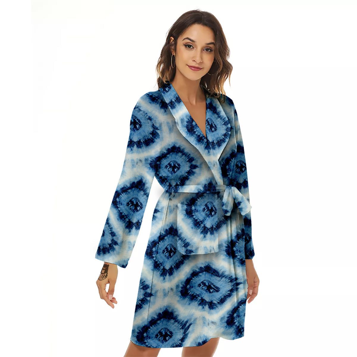 Tie Dye Indigo Color Blue Print Women's Robe-grizzshop