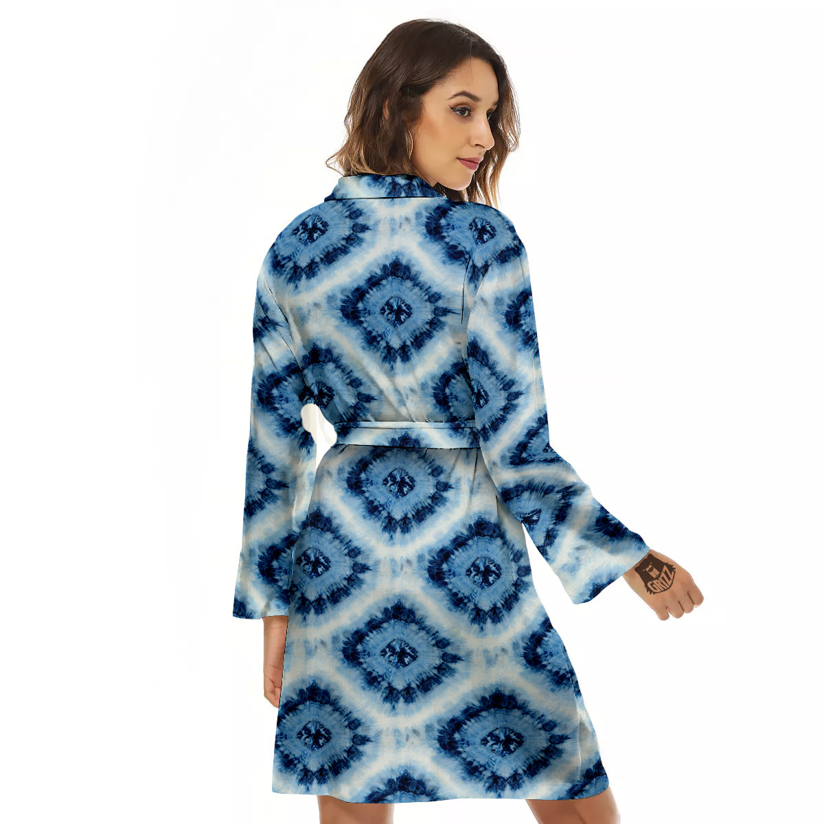 Tie Dye Indigo Color Blue Print Women's Robe-grizzshop