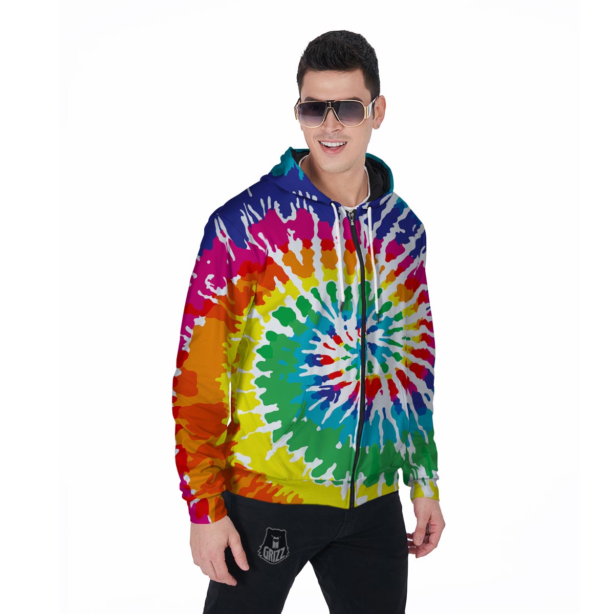 Tie Dye Men's Zip Up Hoodie-grizzshop