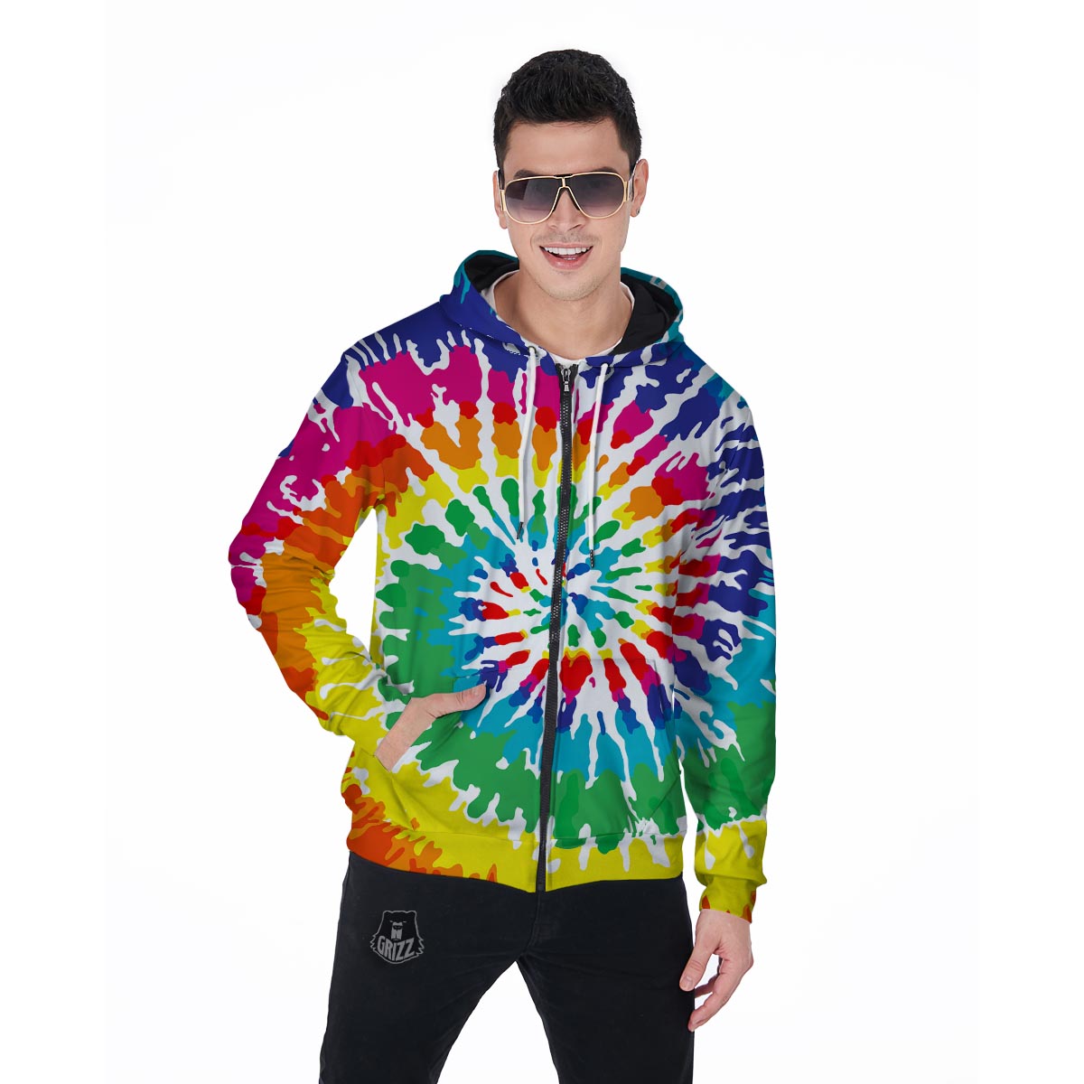 Tie Dye Men's Zip Up Hoodie-grizzshop