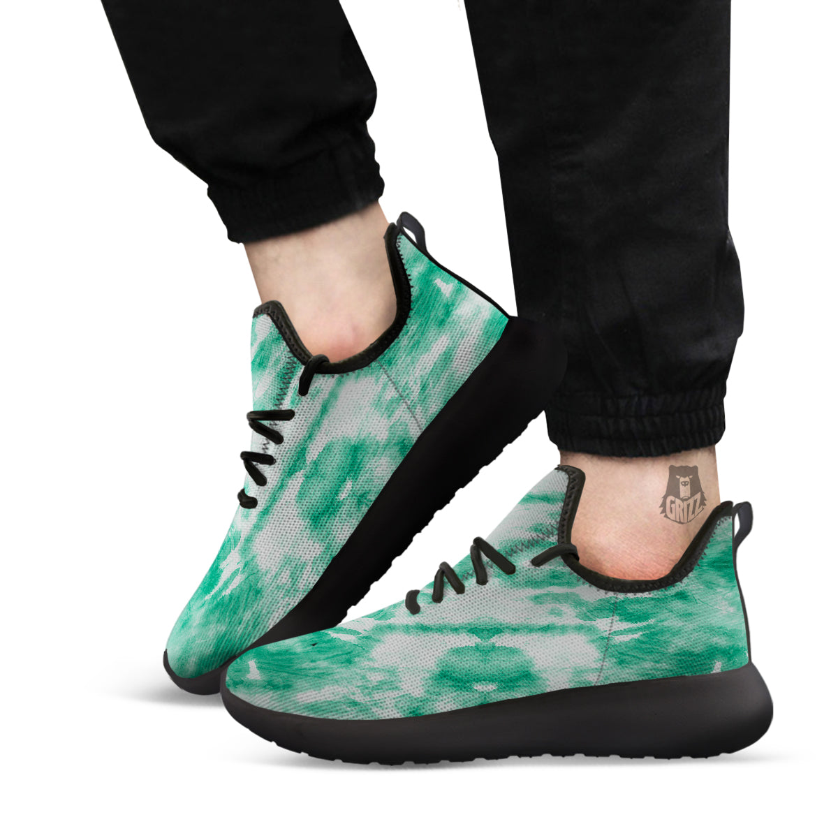 Tie Dye Mint Green Watercolor Print Black Athletic Shoes-grizzshop