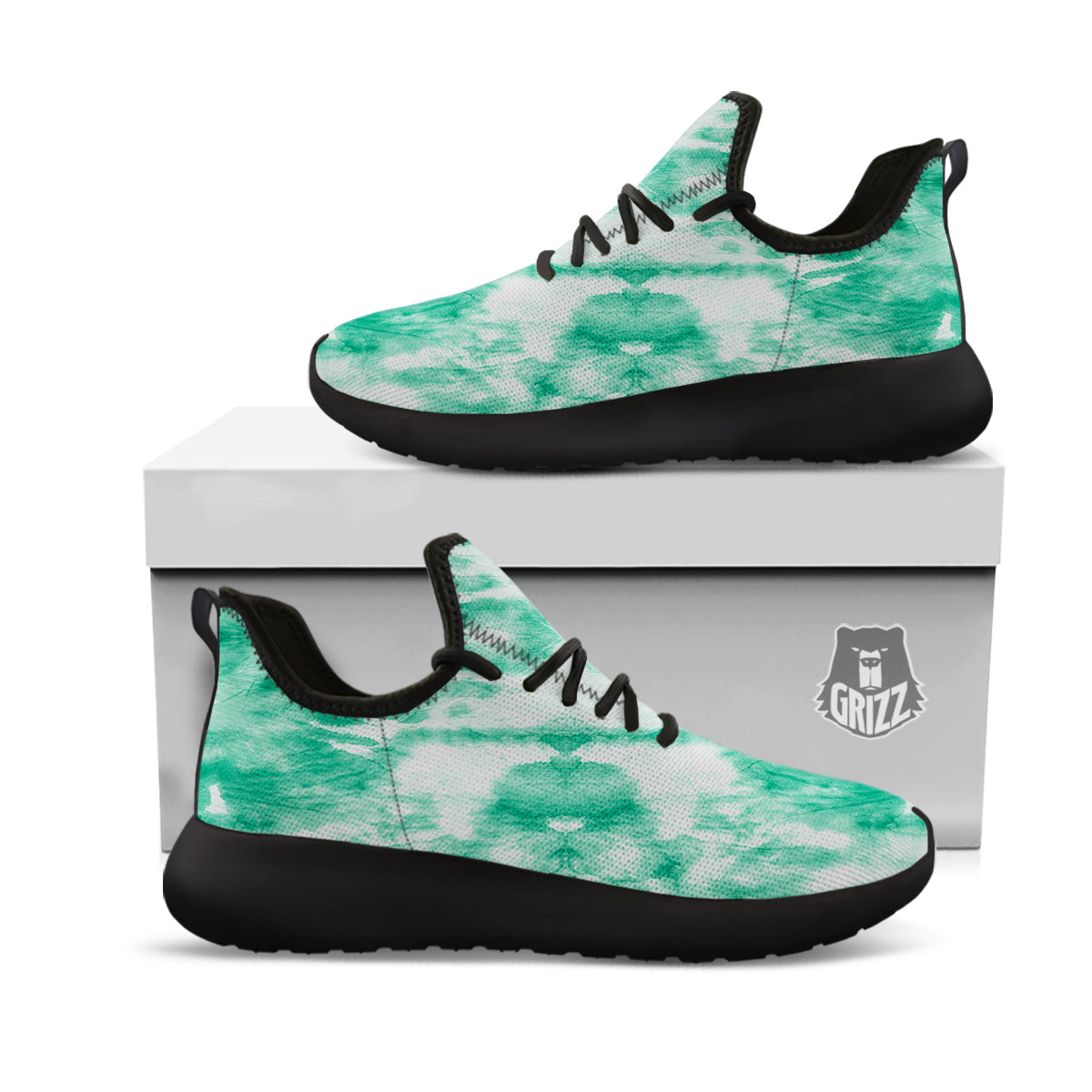 Tie Dye Mint Green Watercolor Print Black Athletic Shoes-grizzshop
