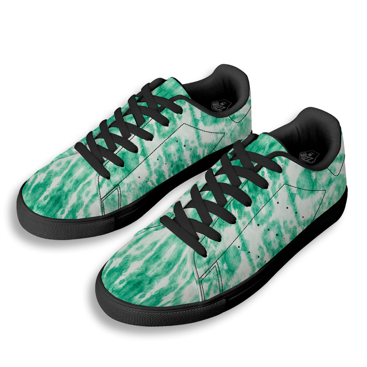 Tie Dye Mint Green Watercolor Print Black Low Top Sneakers-grizzshop