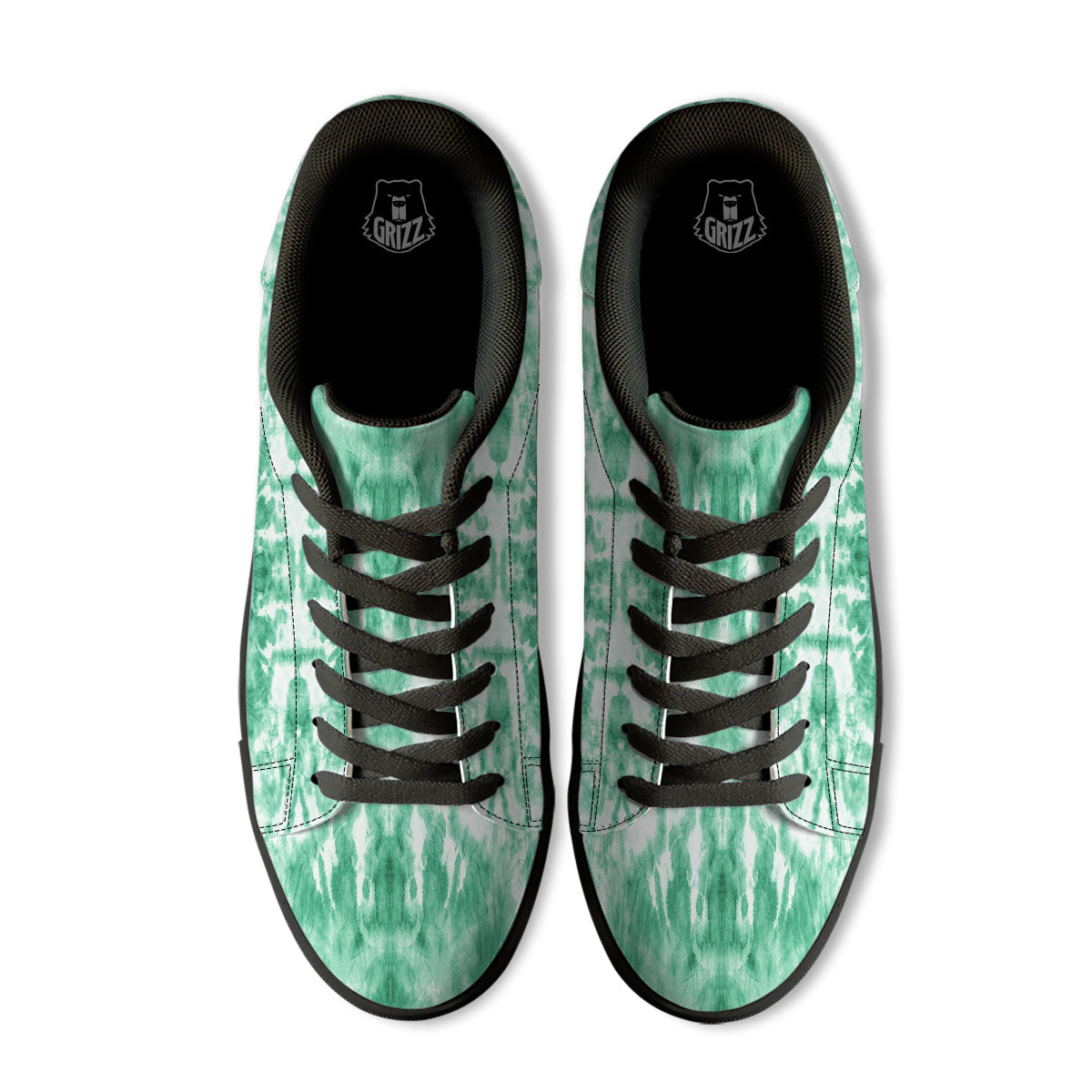 Tie Dye Mint Green Watercolor Print Black Low Top Sneakers-grizzshop