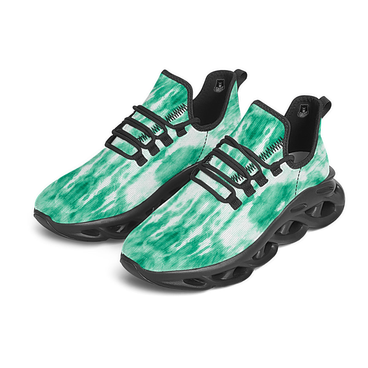 Tie Dye Mint Green Watercolor Print Black Running Shoes-grizzshop
