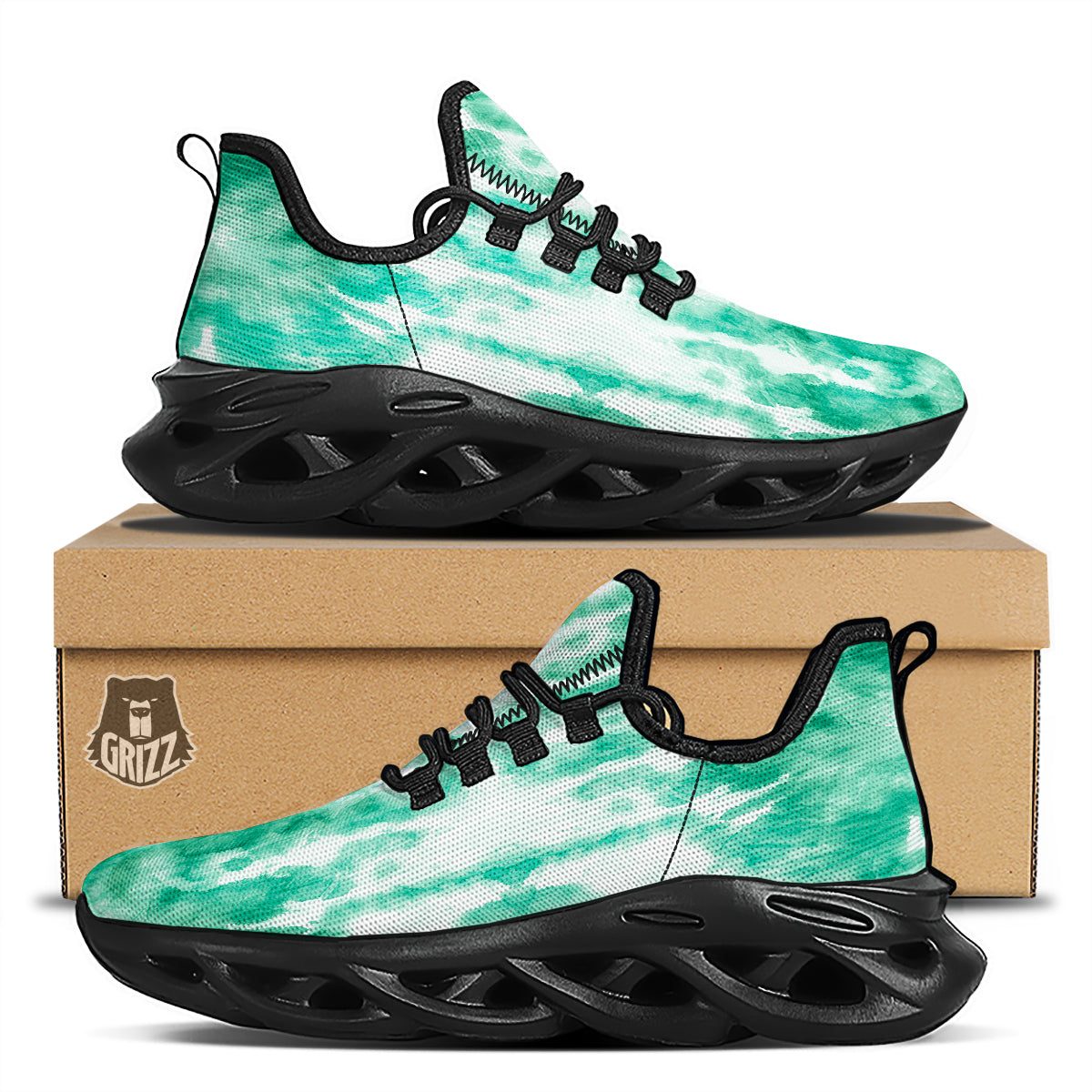 Tie Dye Mint Green Watercolor Print Black Running Shoes-grizzshop