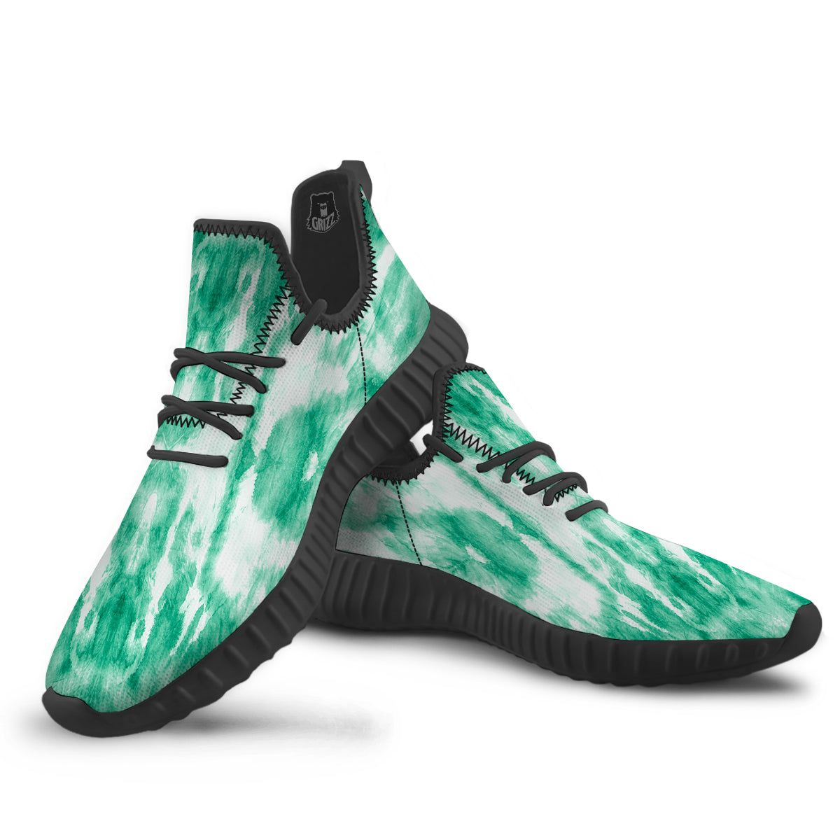 Tie Dye Mint Green Watercolor Print Black Walking Shoes-grizzshop