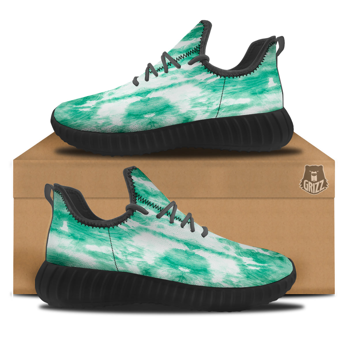Tie Dye Mint Green Watercolor Print Black Walking Shoes-grizzshop