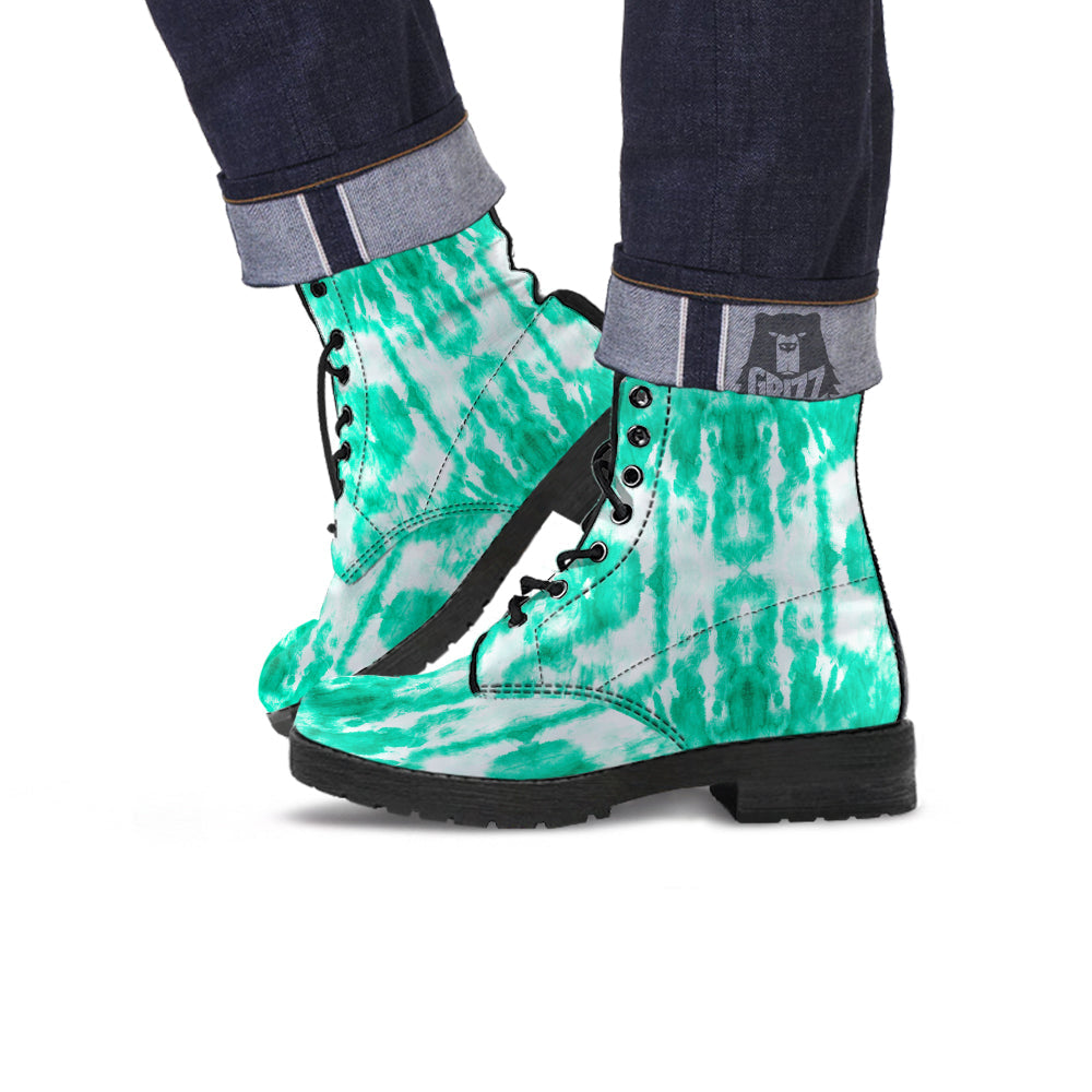 Tie Dye Mint Green Watercolor Print Leather Boots-grizzshop