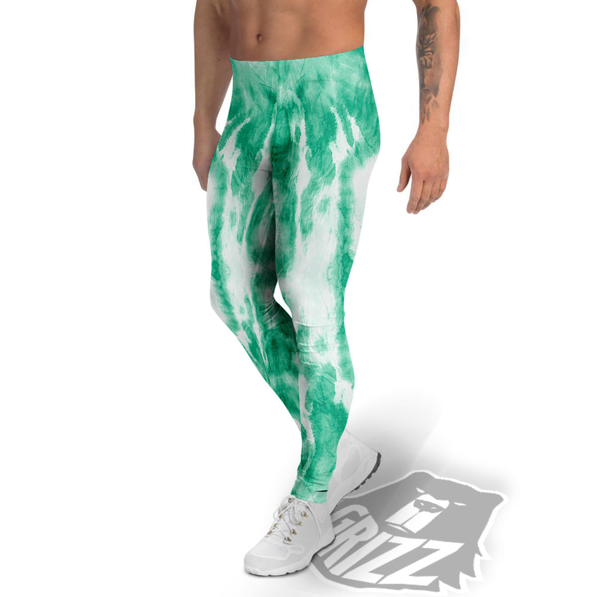 Tie Dye Mint Green Watercolor Print Men's Leggings-grizzshop