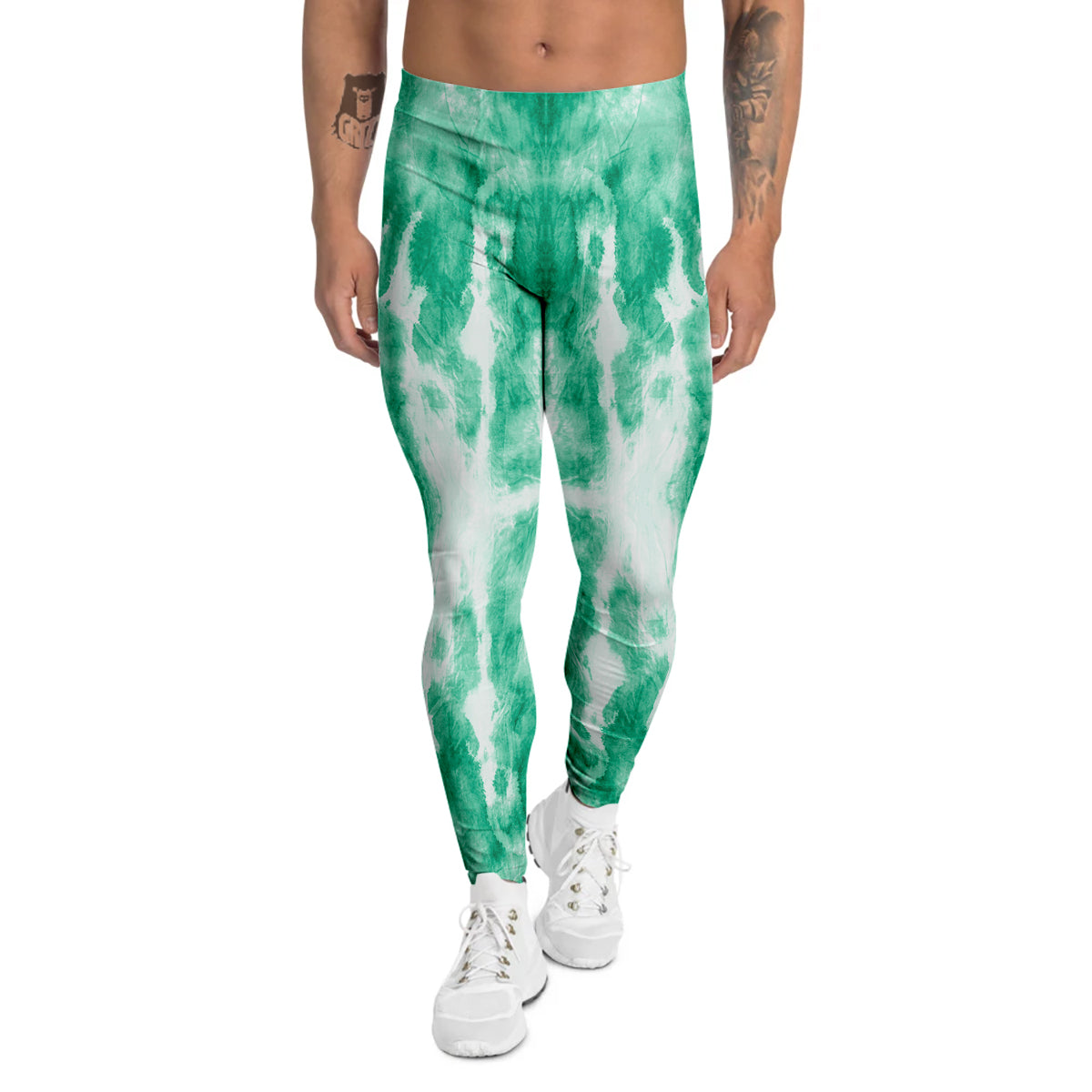 Tie Dye Mint Green Watercolor Print Men's Leggings-grizzshop