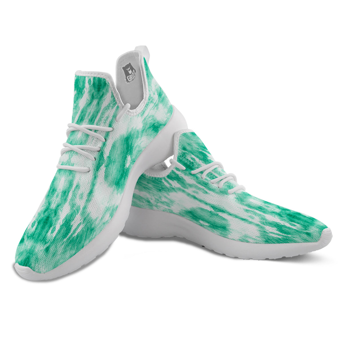 Tie Dye Mint Green Watercolor Print White Athletic Shoes-grizzshop
