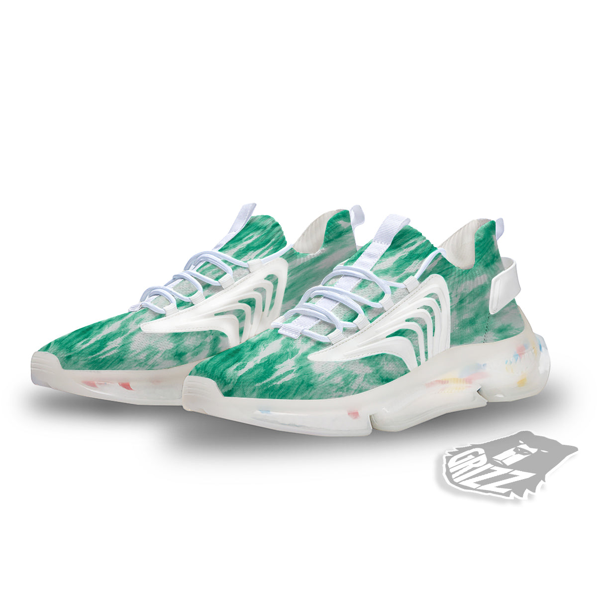 Tie Dye Mint Green Watercolor Print White Gym Shoes-grizzshop