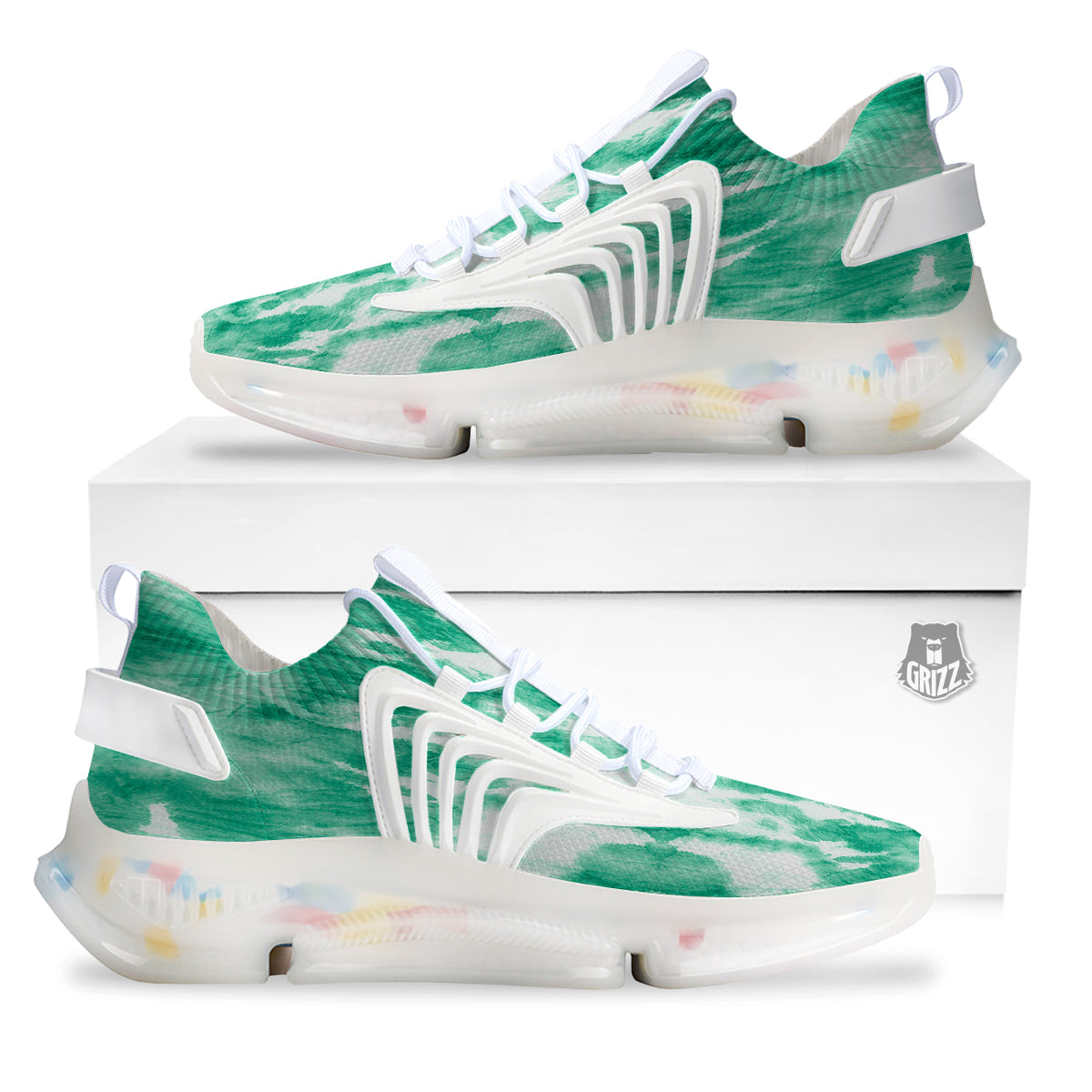 Tie Dye Mint Green Watercolor Print White Gym Shoes-grizzshop