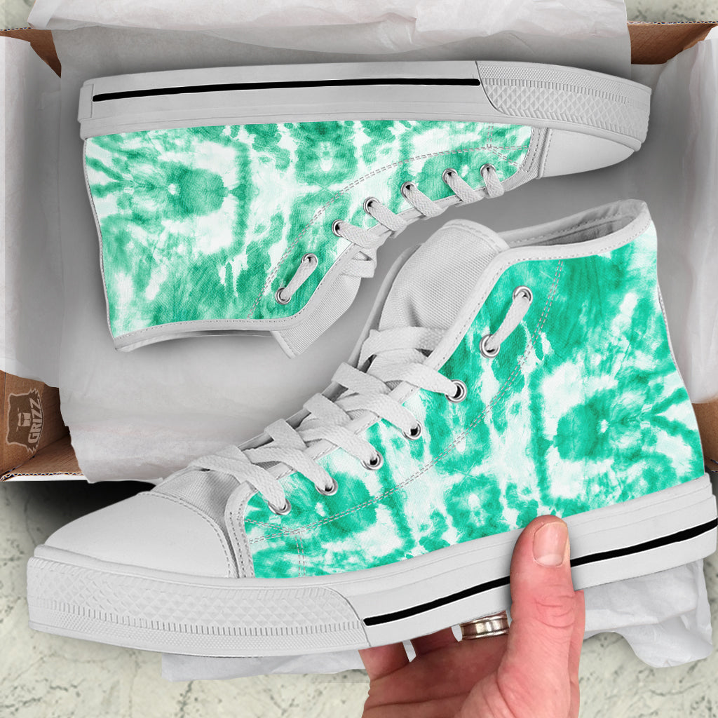 Tie Dye Mint Green Watercolor Print White High Top Shoes-grizzshop