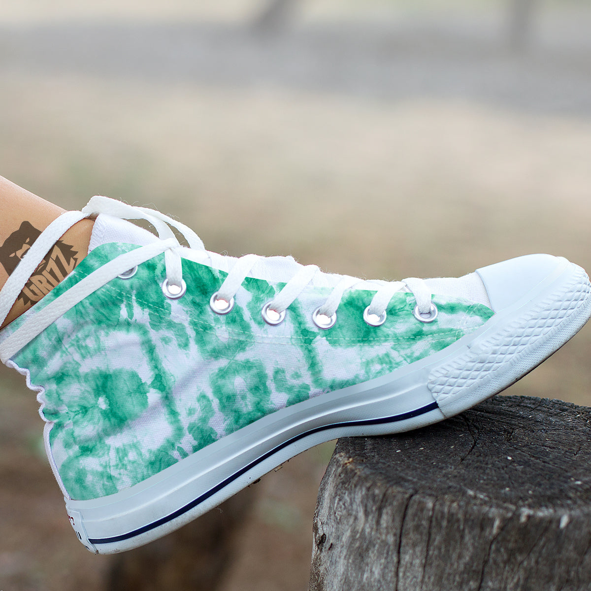 Tie Dye Mint Green Watercolor Print White High Top Shoes-grizzshop