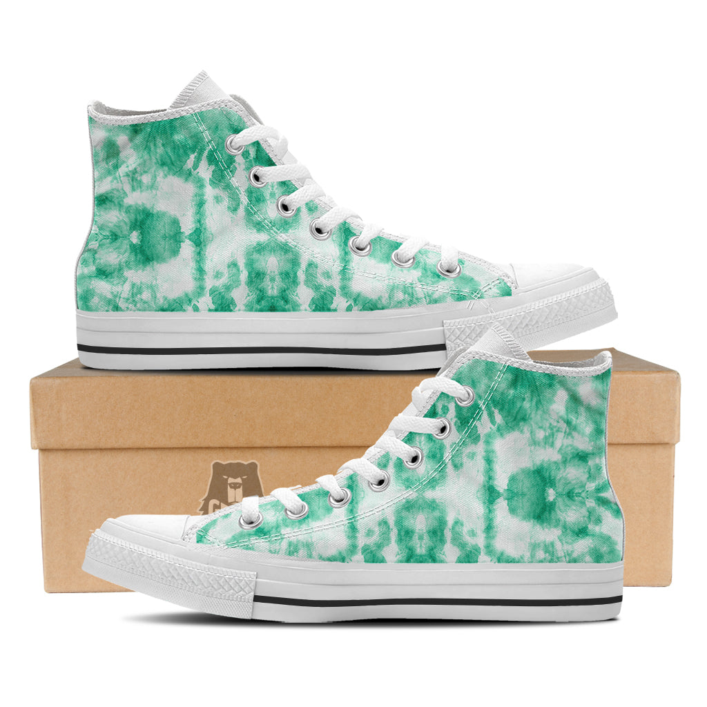 Tie Dye Mint Green Watercolor Print White High Top Shoes-grizzshop