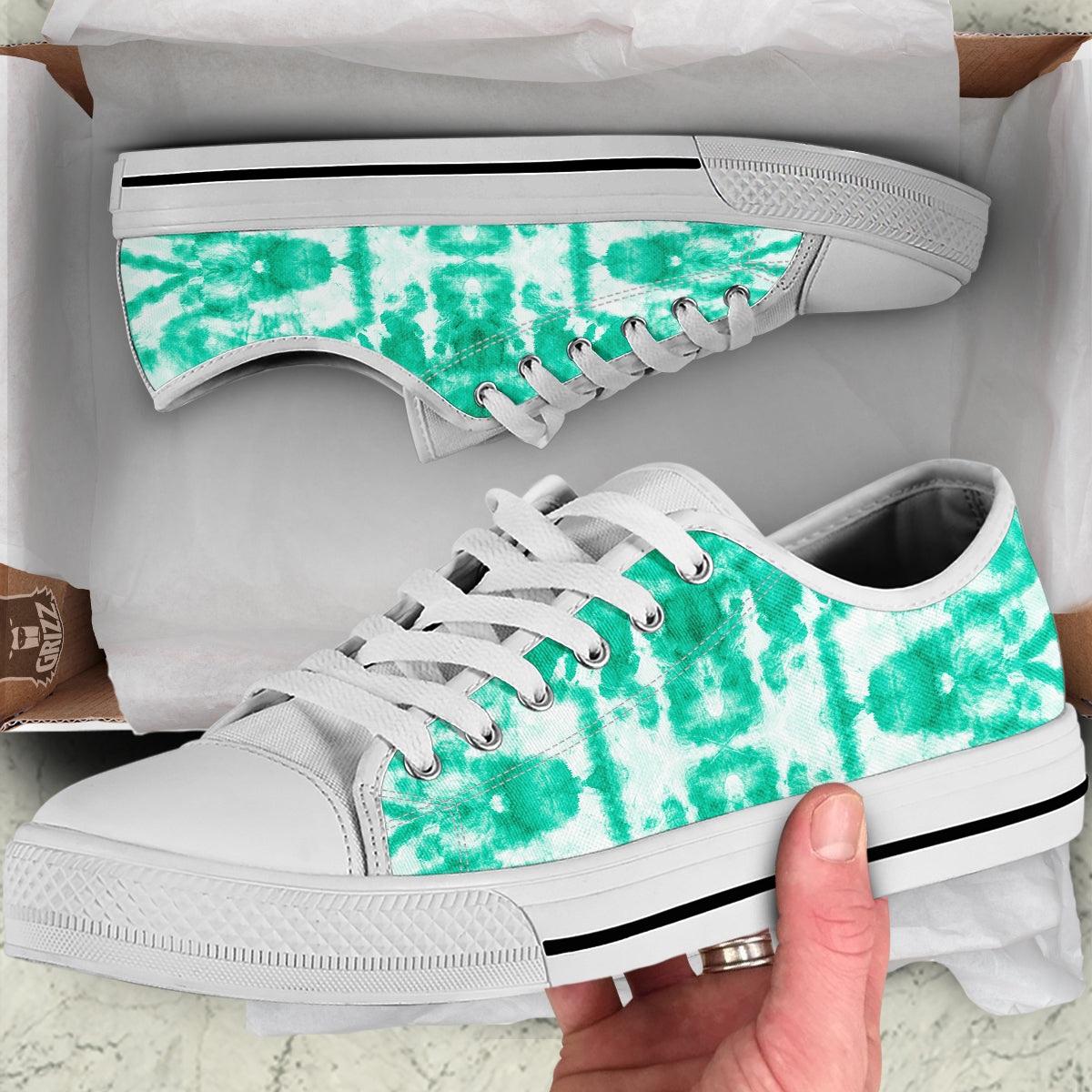 Tie Dye Mint Green Watercolor Print White Low Top Shoes-grizzshop