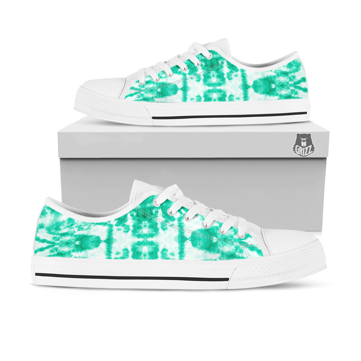 Tie Dye Mint Green Watercolor Print White Low Top Shoes-grizzshop