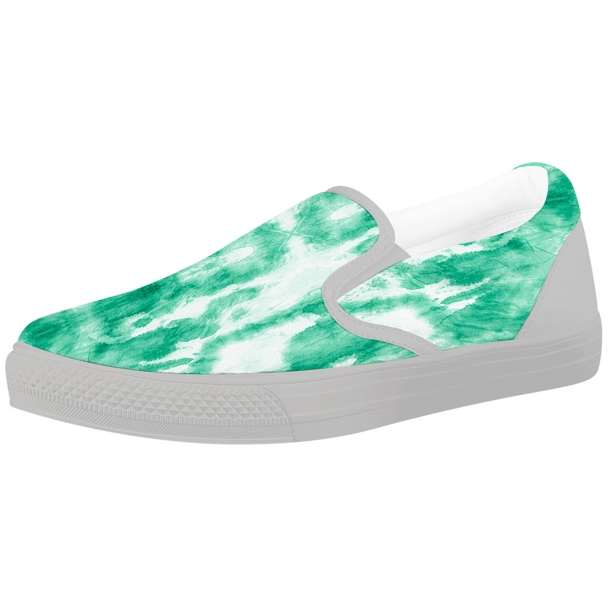 Tie Dye Mint Green Watercolor Print White Slip On Shoes-grizzshop