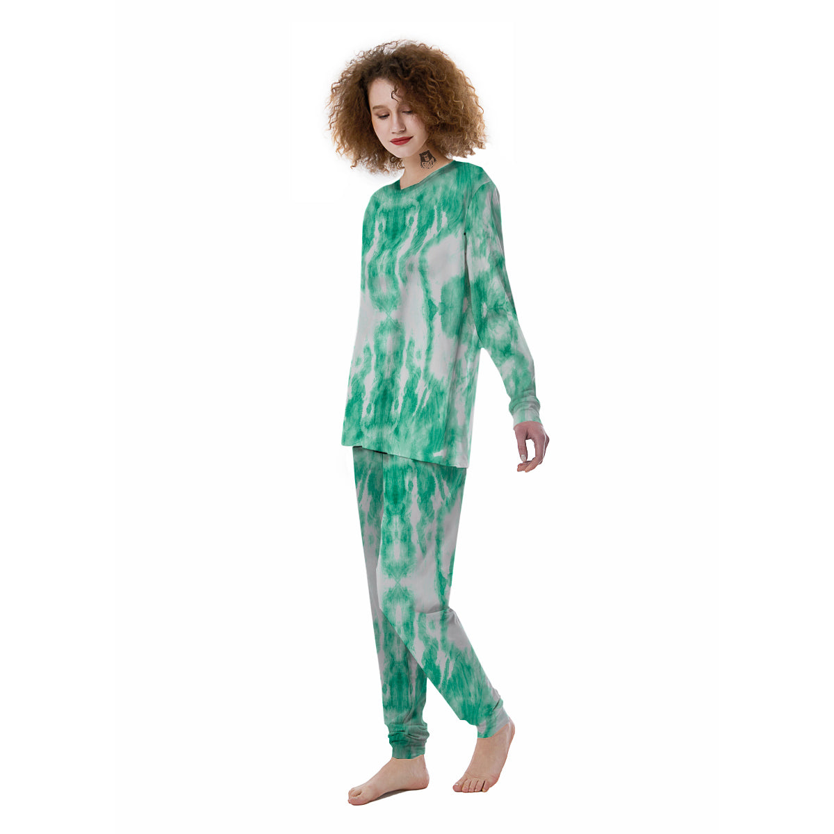 Tie Dye Mint Green Watercolor Print Women's Pajamas-grizzshop