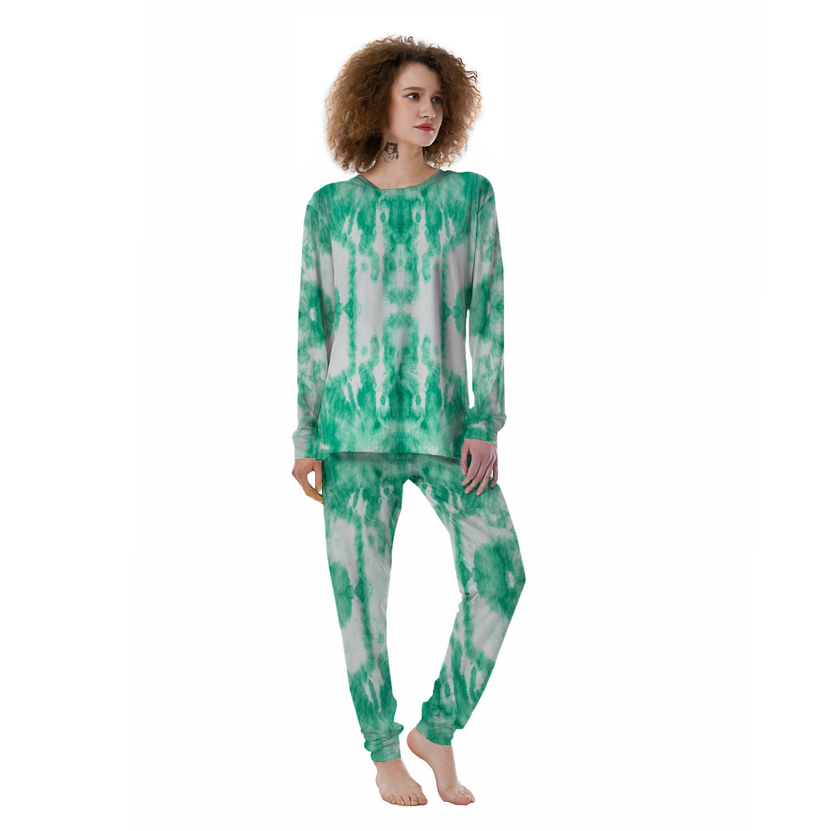 Tie Dye Mint Green Watercolor Print Women's Pajamas-grizzshop