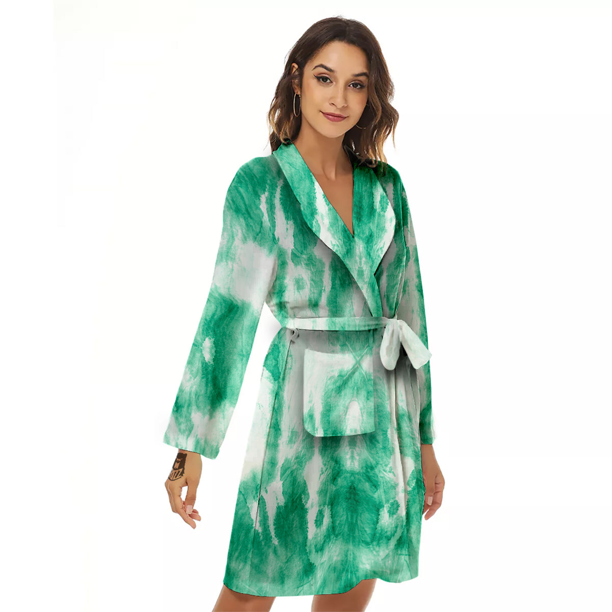 Tie Dye Mint Green Watercolor Print Women's Robe-grizzshop