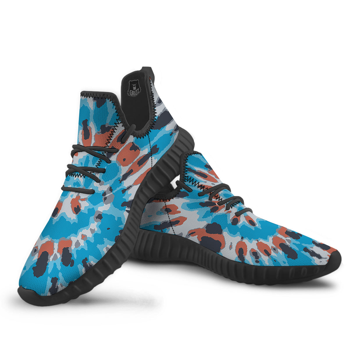 Tie Dye Orange And Blue Print Black Walking Shoes-grizzshop