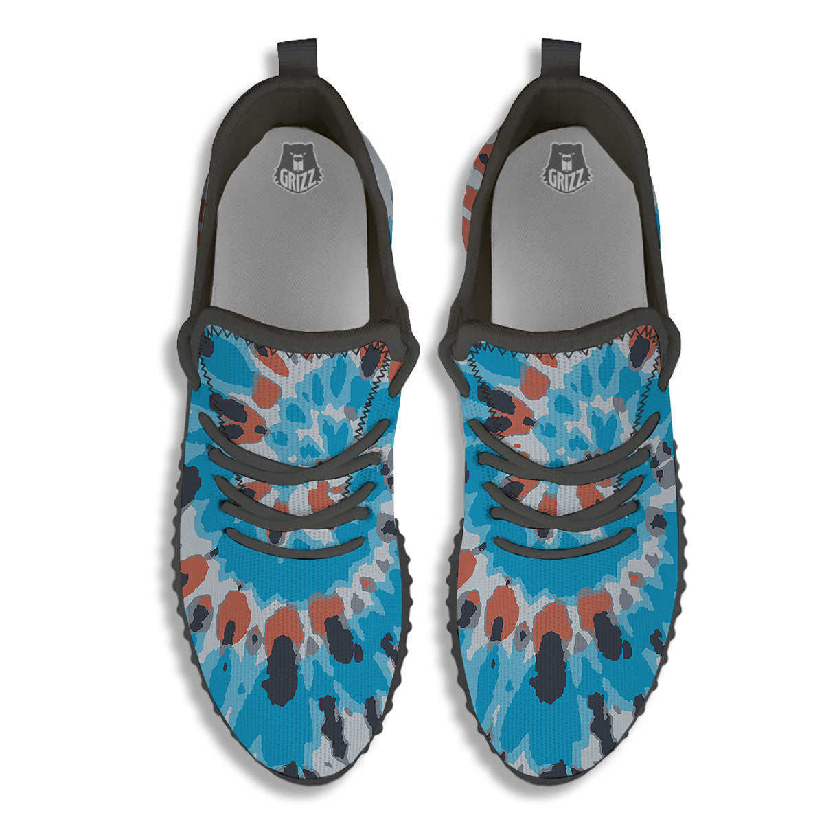 Tie Dye Orange And Blue Print Black Walking Shoes-grizzshop