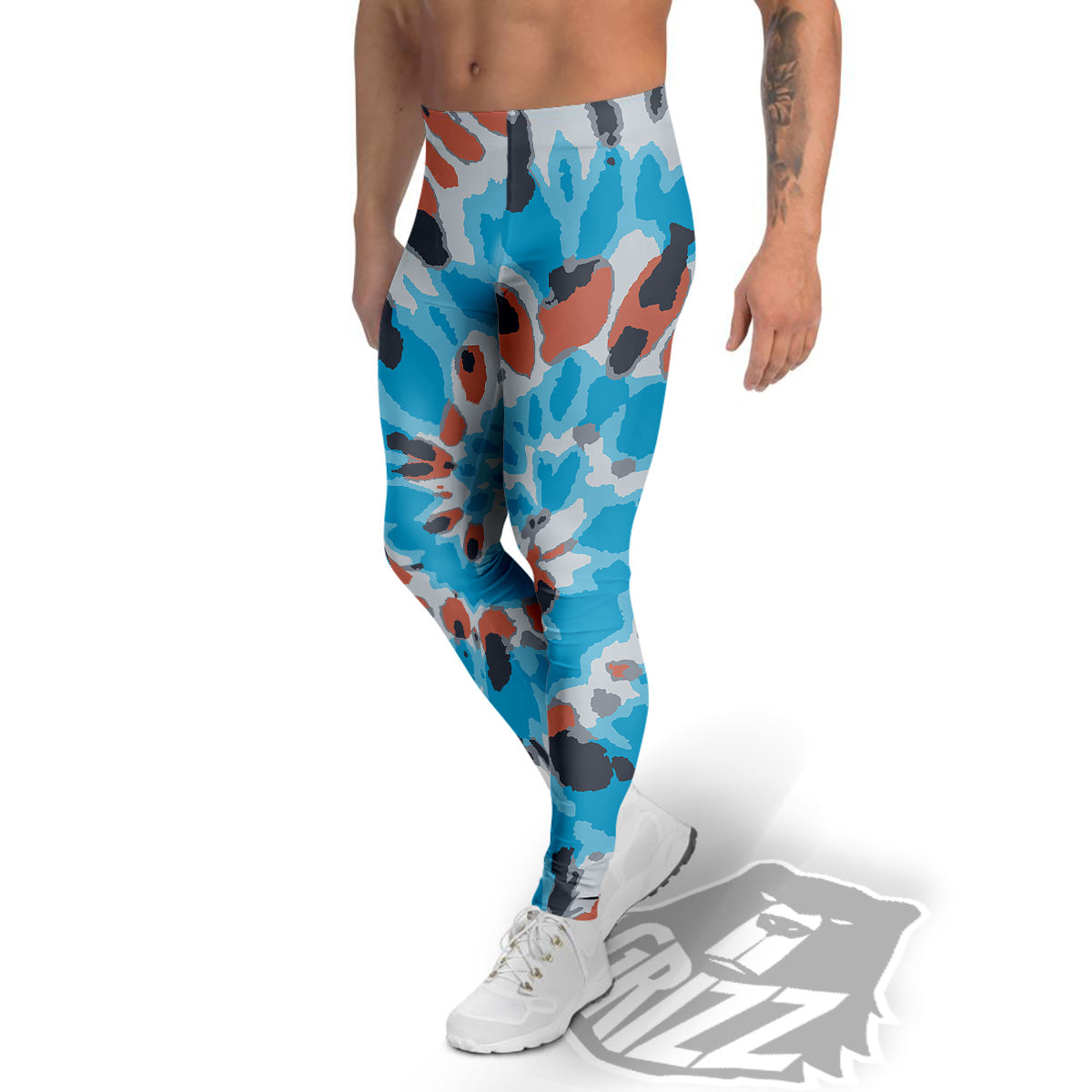 Tie Dye Orange And Blue Print Men's Leggings-grizzshop