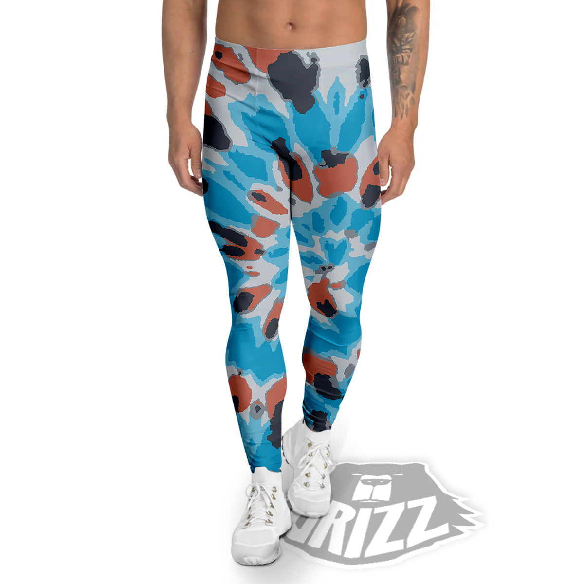 Tie Dye Orange And Blue Print Men's Leggings-grizzshop