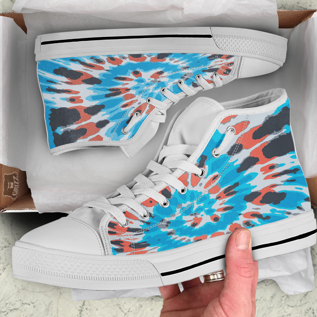 Tie Dye Orange And Blue Print White High Top Shoes-grizzshop