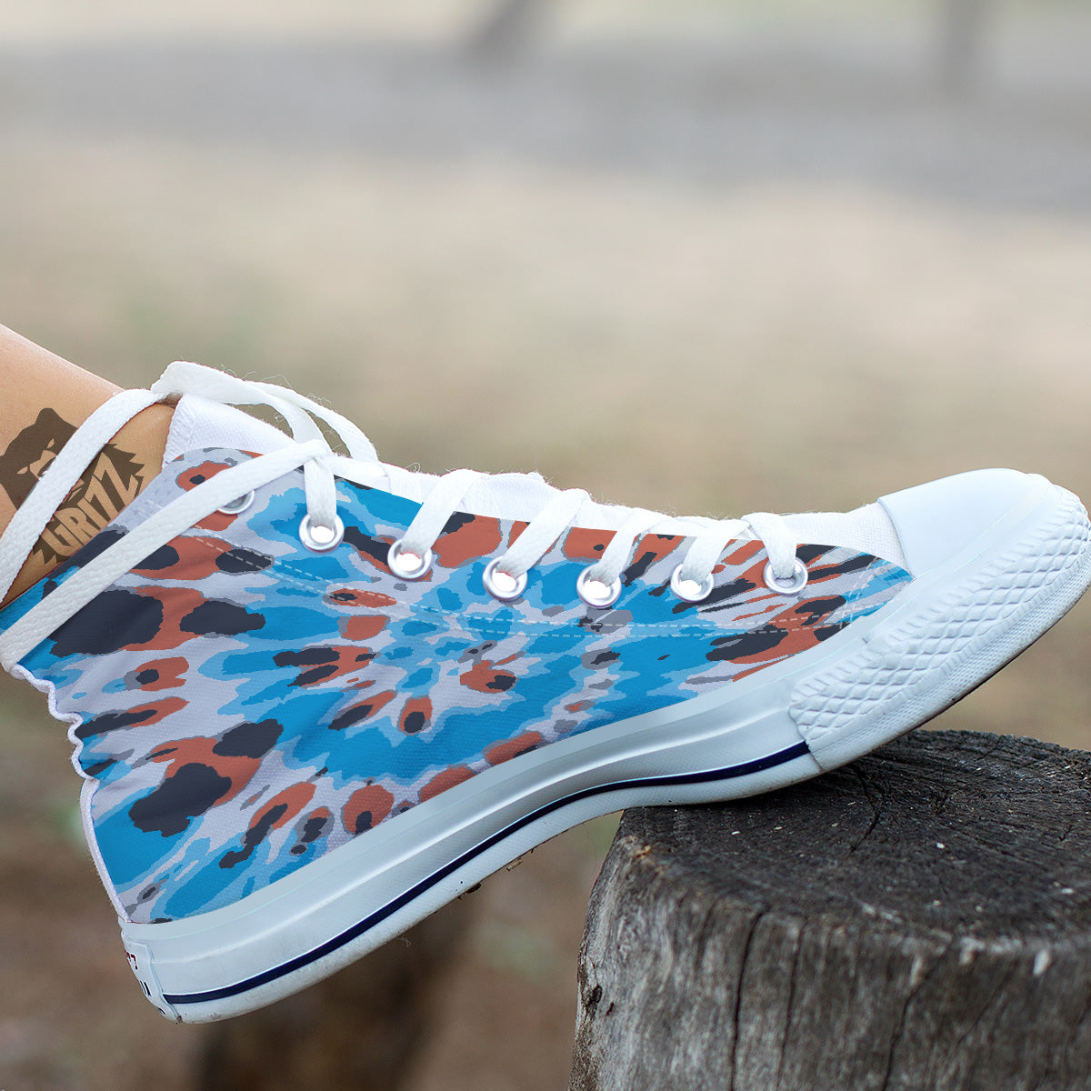 Tie Dye Orange And Blue Print White High Top Shoes-grizzshop