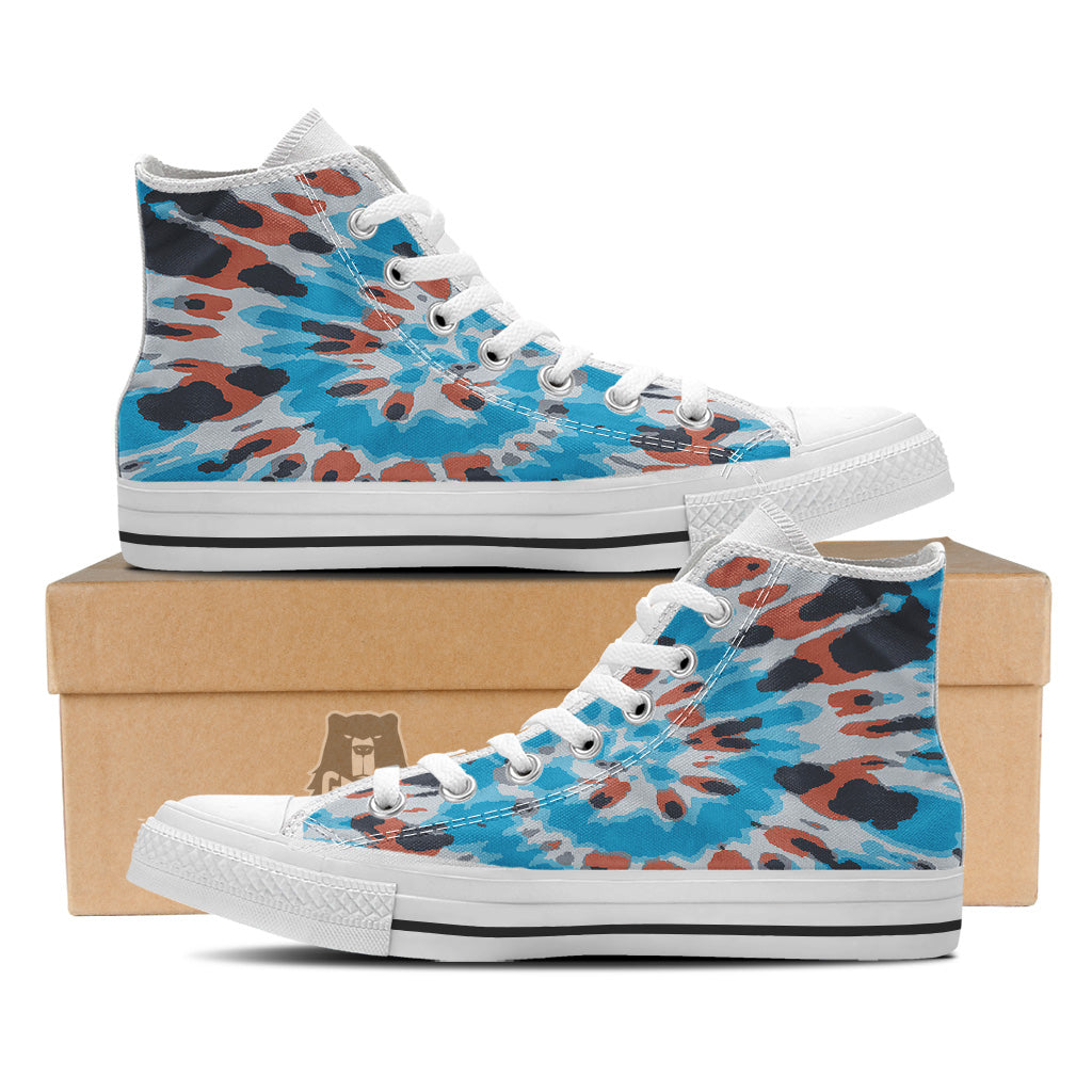 Tie Dye Orange And Blue Print White High Top Shoes-grizzshop