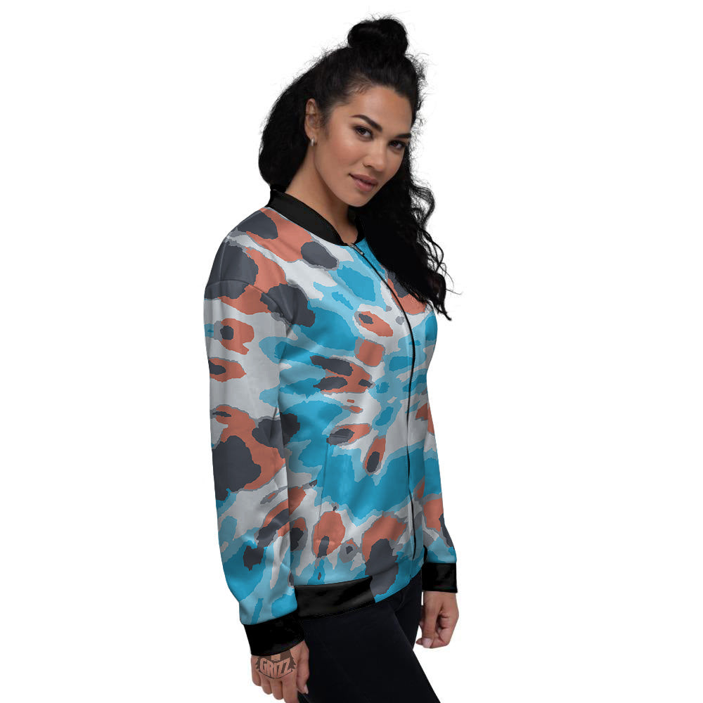 Tie Dye Orange And Blue Print Women's Bomber Jacket-grizzshop