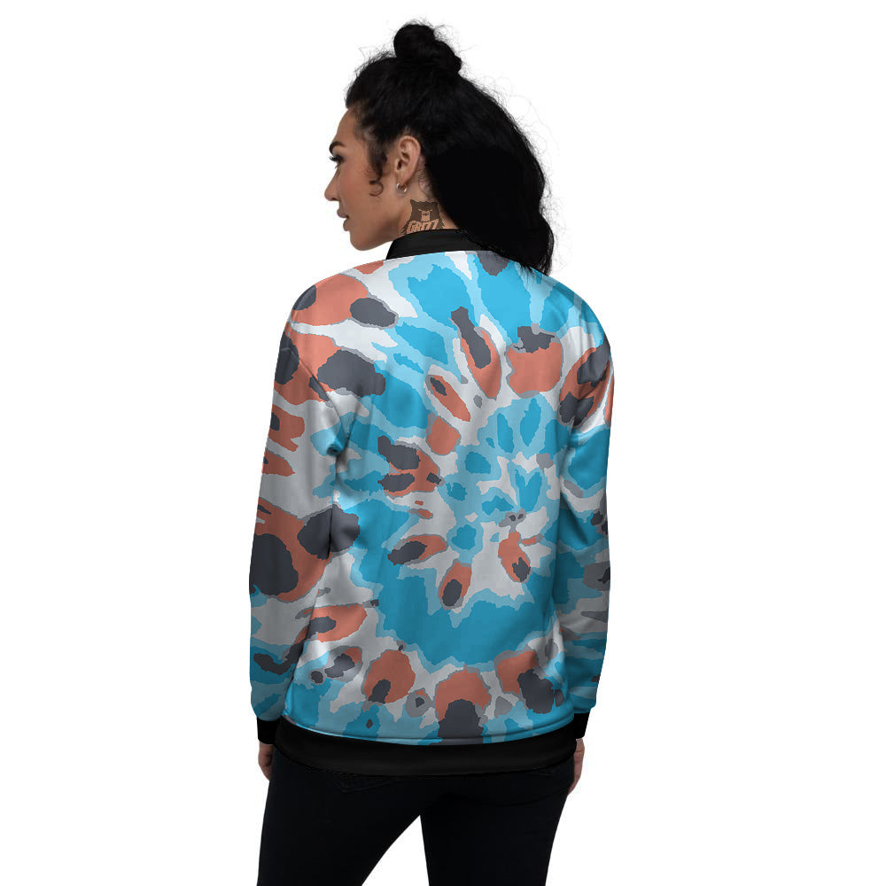 Tie Dye Orange And Blue Print Women's Bomber Jacket-grizzshop