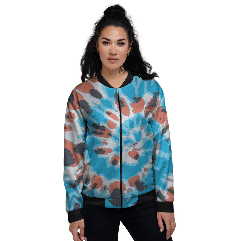 Tie Dye Orange And Blue Print Women's Bomber Jacket-grizzshop