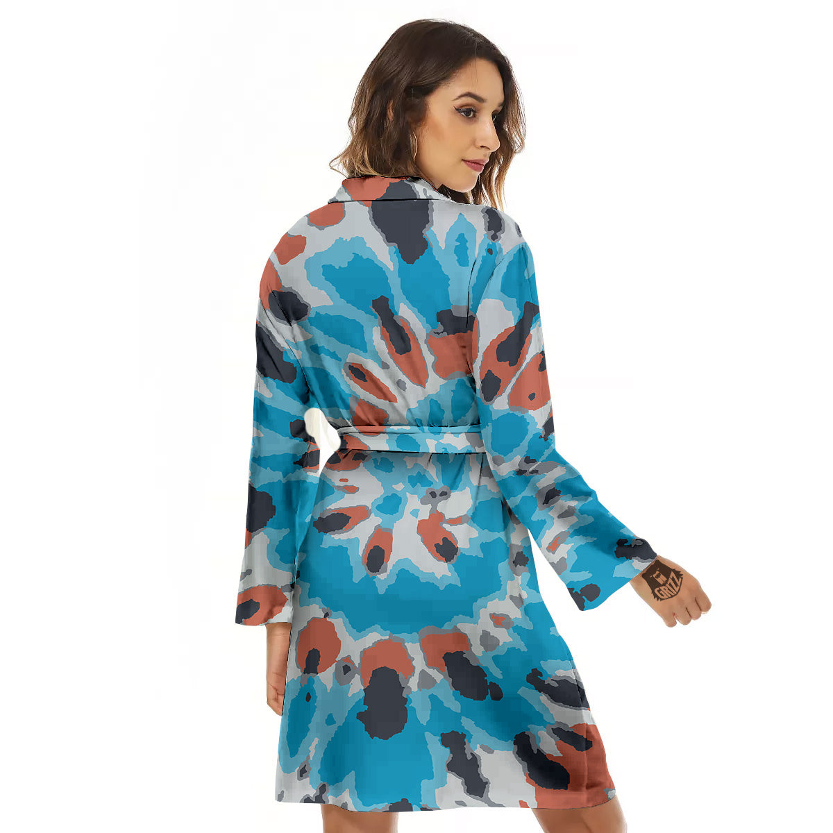 Tie Dye Orange And Blue Print Women's Robe-grizzshop