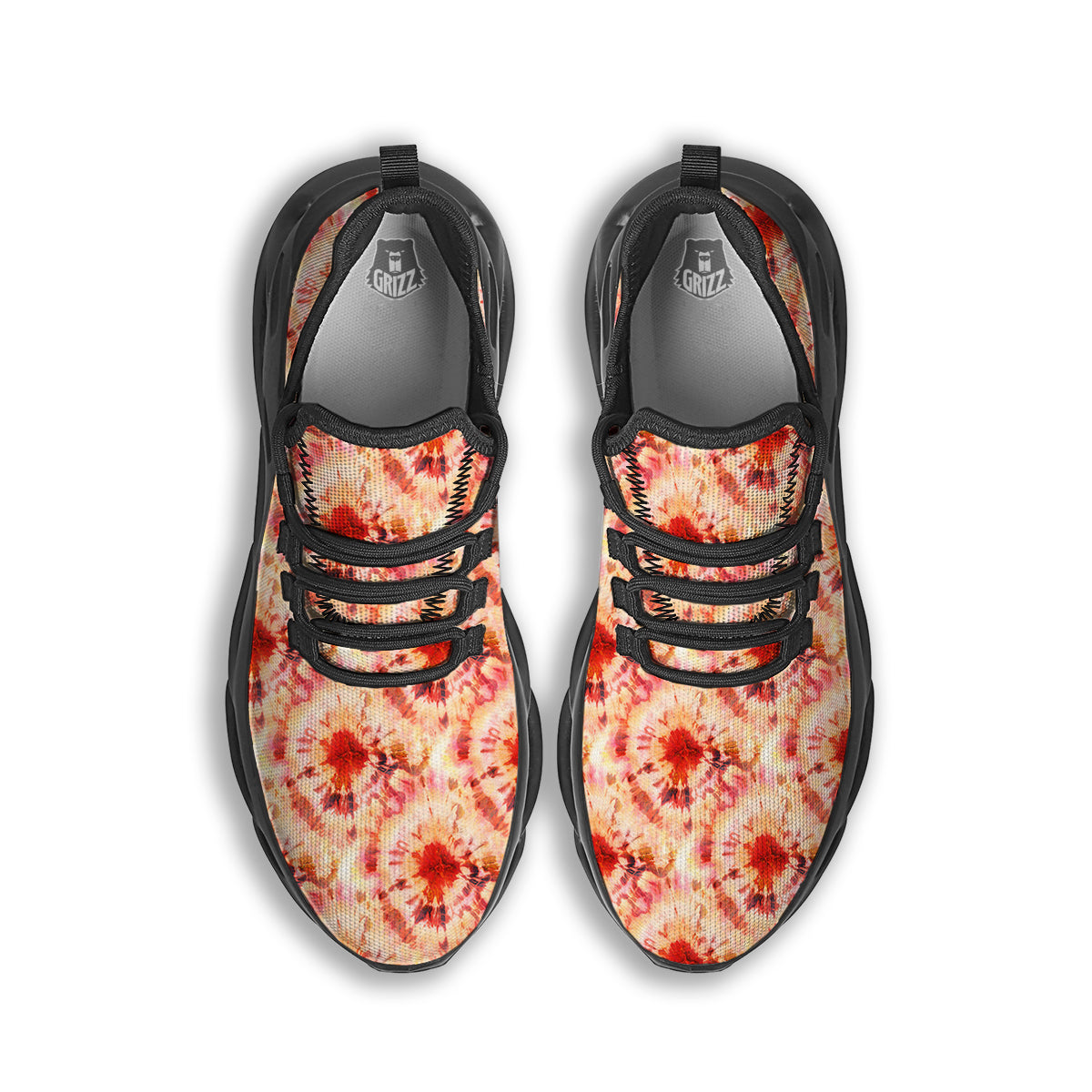 Tie Dye Orange And Red Color Print Black Running Shoes-grizzshop