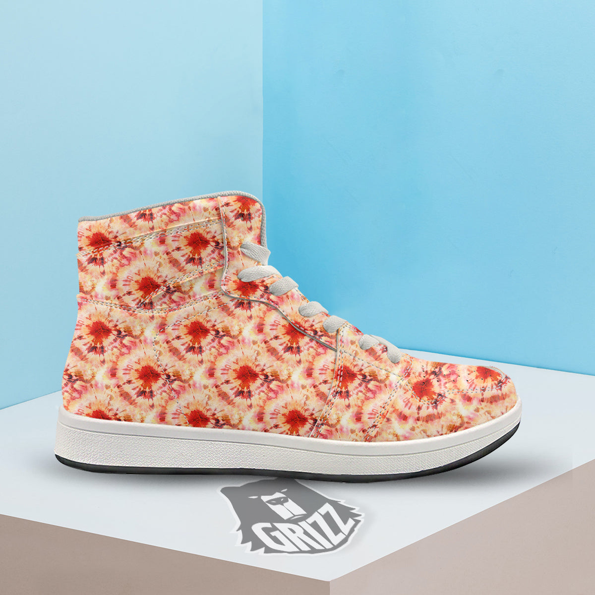 Tie Dye Orange And Red Color Print High Top Sneakers-grizzshop